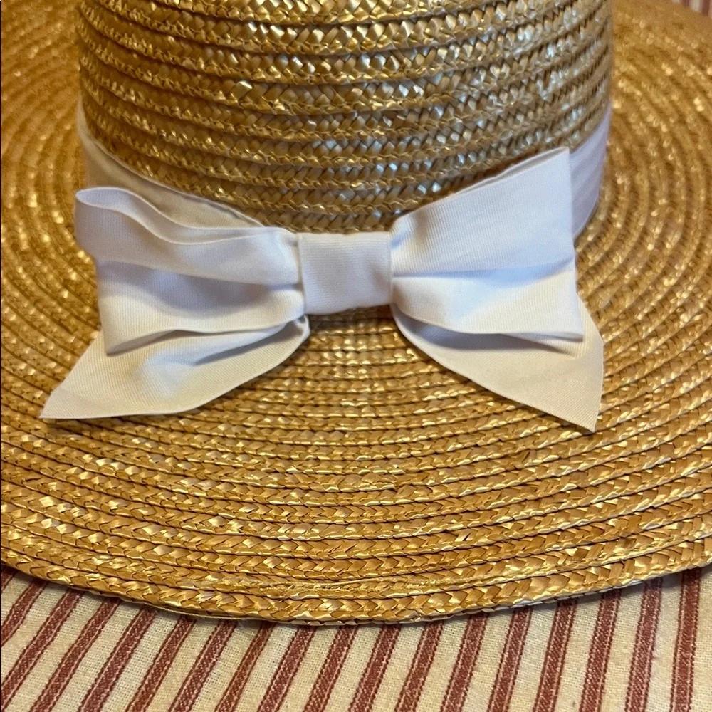 Janie and Jack Straw Sun Hat with White Bow Trim